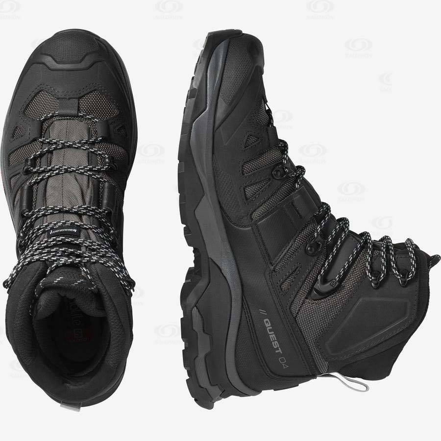 Grey / Black Men's Salomon QUEST 4 GORE-TEX Hiking Boots | USA-S2493