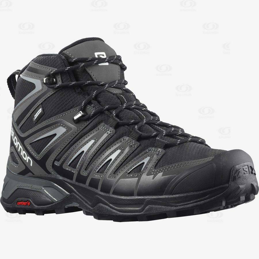 Grey / Black Men's Salomon X ULTRA PIONEER MID CLIMASALOMON™ WATERPROOF Hiking Boots | USA-M2077