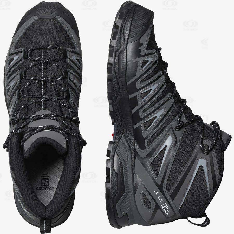 Grey / Black Men's Salomon X ULTRA PIONEER MID CLIMASALOMON™ WATERPROOF Hiking Boots | USA-M2077