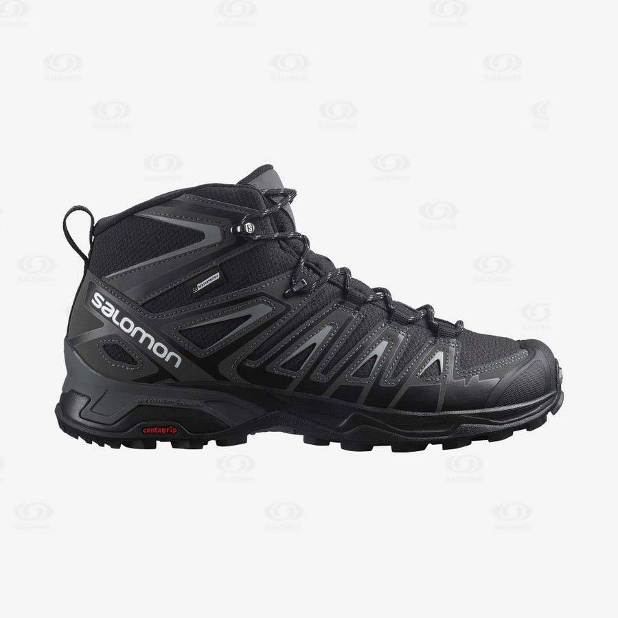 Grey / Black Men\'s Salomon X ULTRA PIONEER MID CLIMASALOMON™ WATERPROOF Hiking Boots | USA-M2077