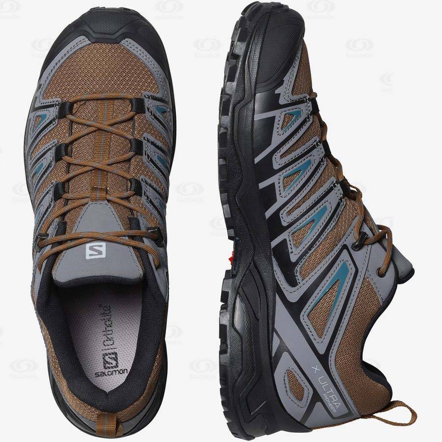 Grey / Brown Men's Salomon X ULTRA PIONEER Hiking Shoes | USA-O2554