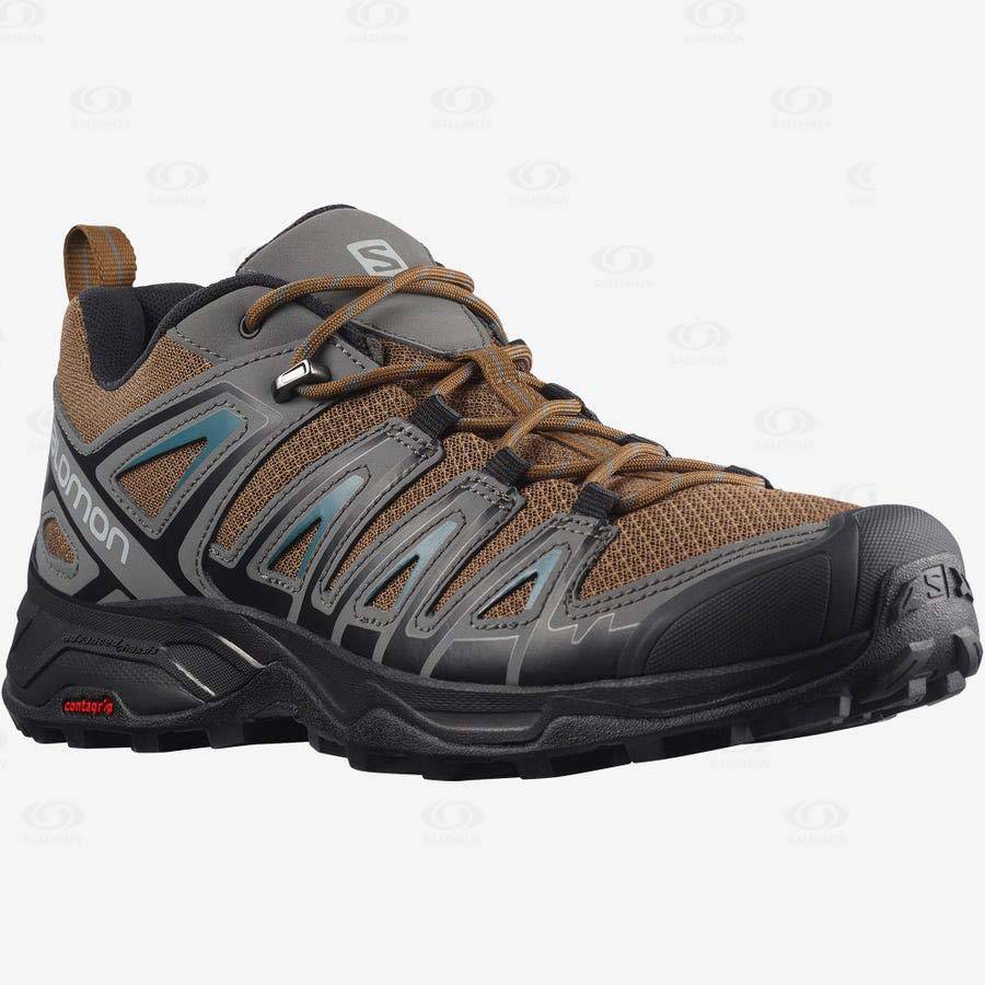 Grey / Brown Men's Salomon X ULTRA PIONEER Hiking Shoes | USA-O2554