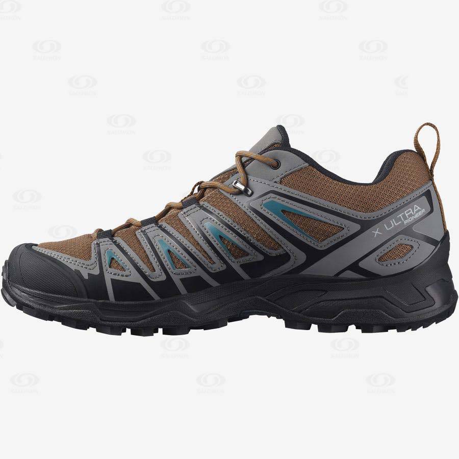 Grey / Brown Men's Salomon X ULTRA PIONEER Hiking Shoes | USA-O2554