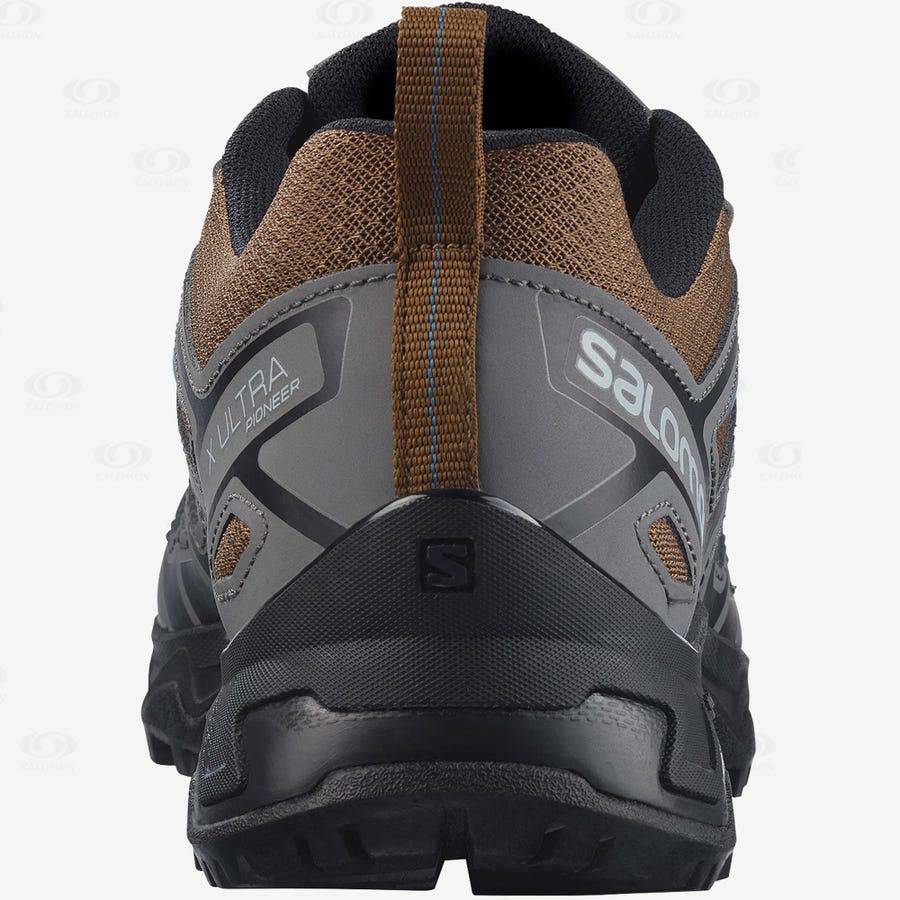 Grey / Brown Men's Salomon X ULTRA PIONEER Hiking Shoes | USA-O2554