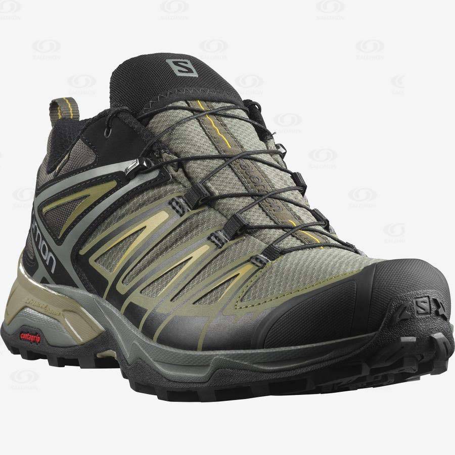 Grey / Green Men's Salomon X ULTRA 3 GORE-TEX Hiking Shoes | USA-O1880