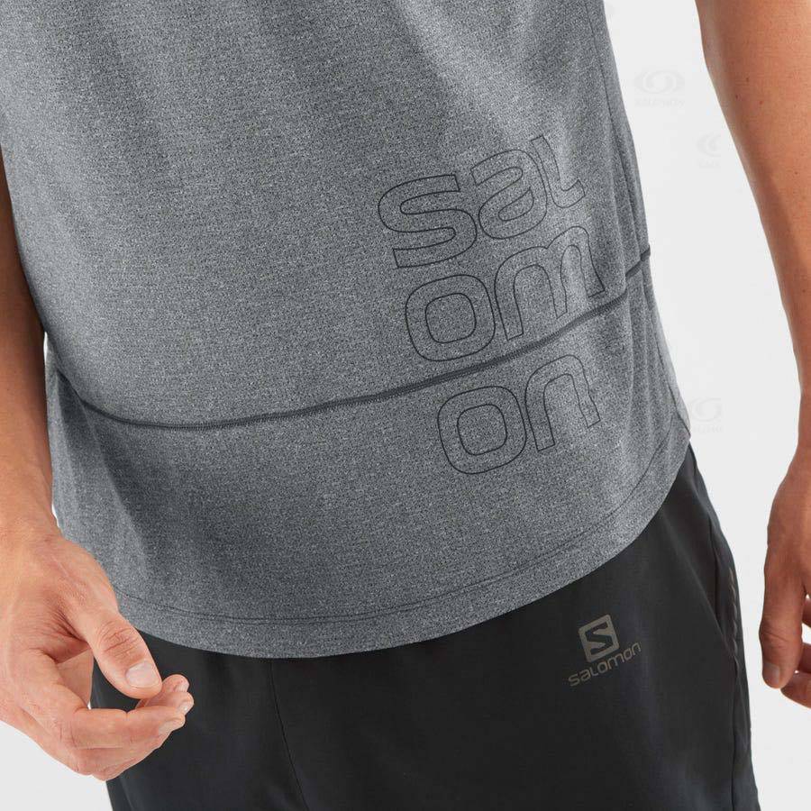 Grey Men's Salomon CROSS RUN GRAPHIC T Shirts | USA-L1648