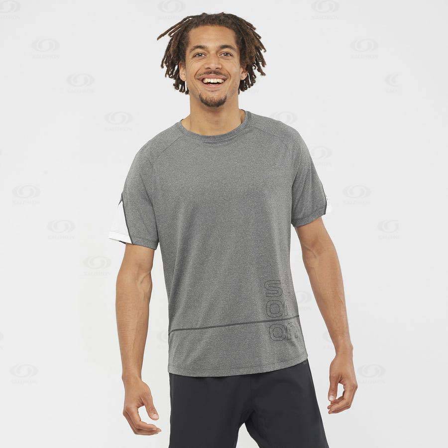 Grey Men's Salomon CROSS RUN GRAPHIC T Shirts | USA-L1648