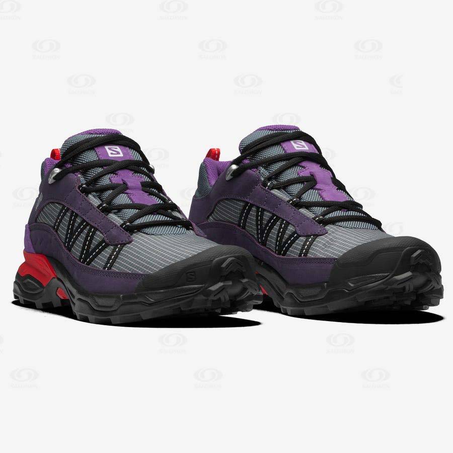 Grey / Purple Women's Salomon SHELTER LOW LEATHER Sneakers | USA-A2032