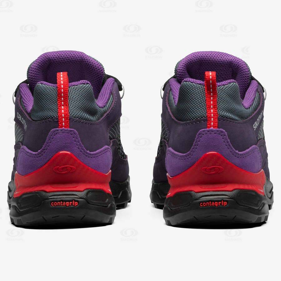 Grey / Purple Women's Salomon SHELTER LOW LEATHER Sneakers | USA-A2032