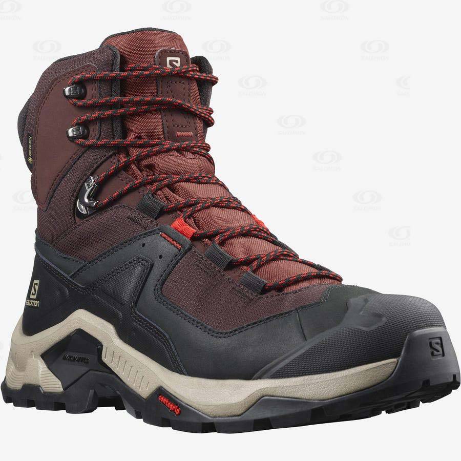 Grey / Red Men's Salomon QUEST ELEMENT GORE-TEX Hiking Boots | USA-S1093