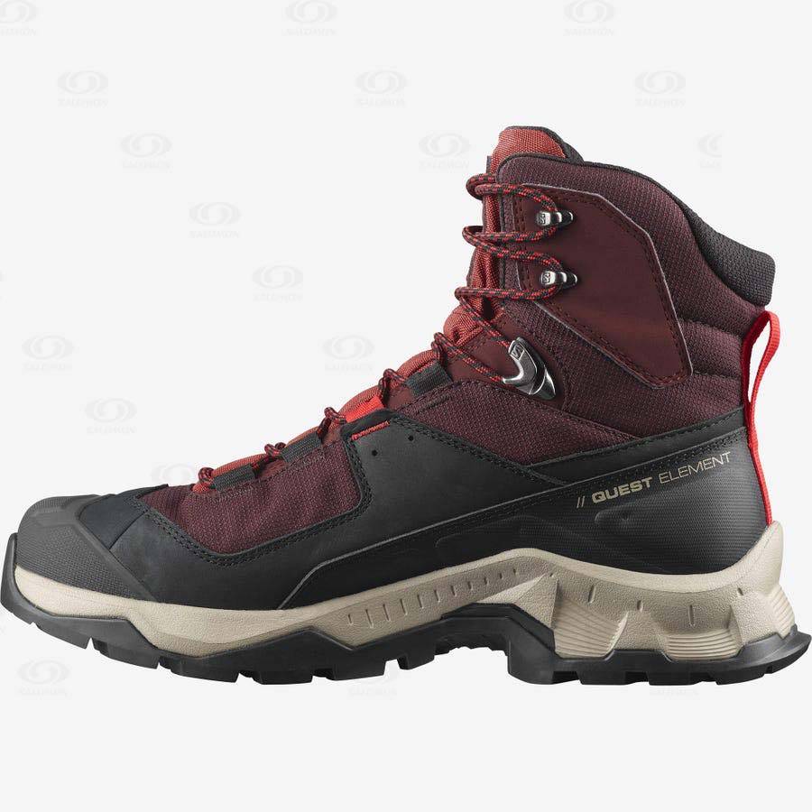 Grey / Red Men's Salomon QUEST ELEMENT GORE-TEX Hiking Boots | USA-S1093