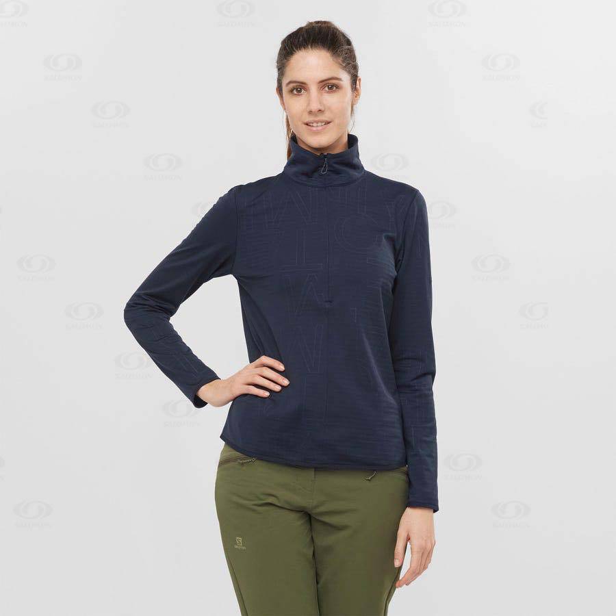 Navy / Blue Women's Salomon ESSENTIAL LIGHTWARM Hoodie | USA-S1338