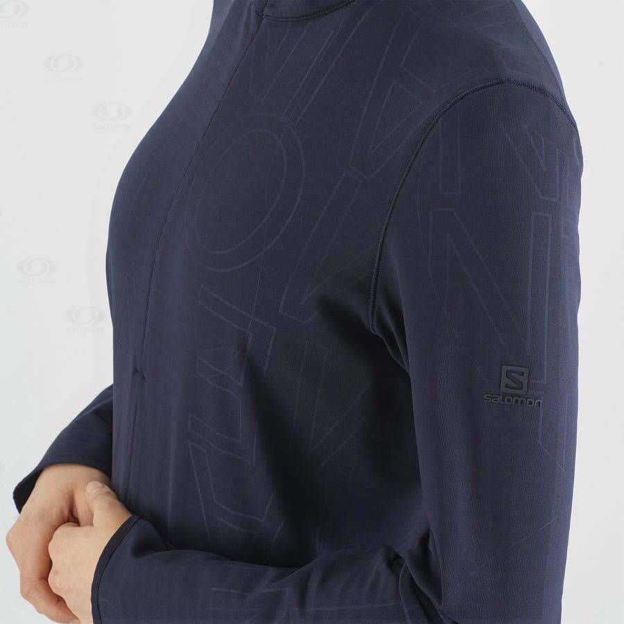 Navy / Blue Women's Salomon ESSENTIAL LIGHTWARM Hoodie | USA-S1338