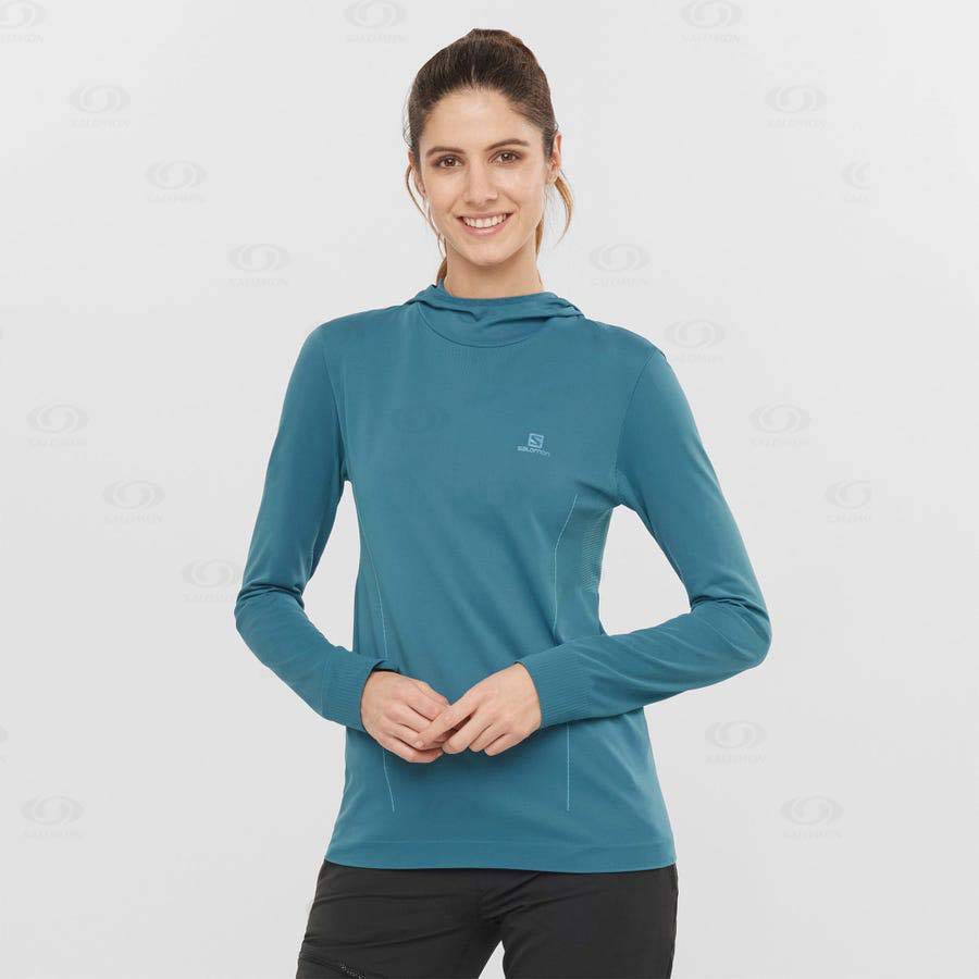 Navy Women's Salomon ESSENTIAL SEAMLESS Hoodie | USA-O1845