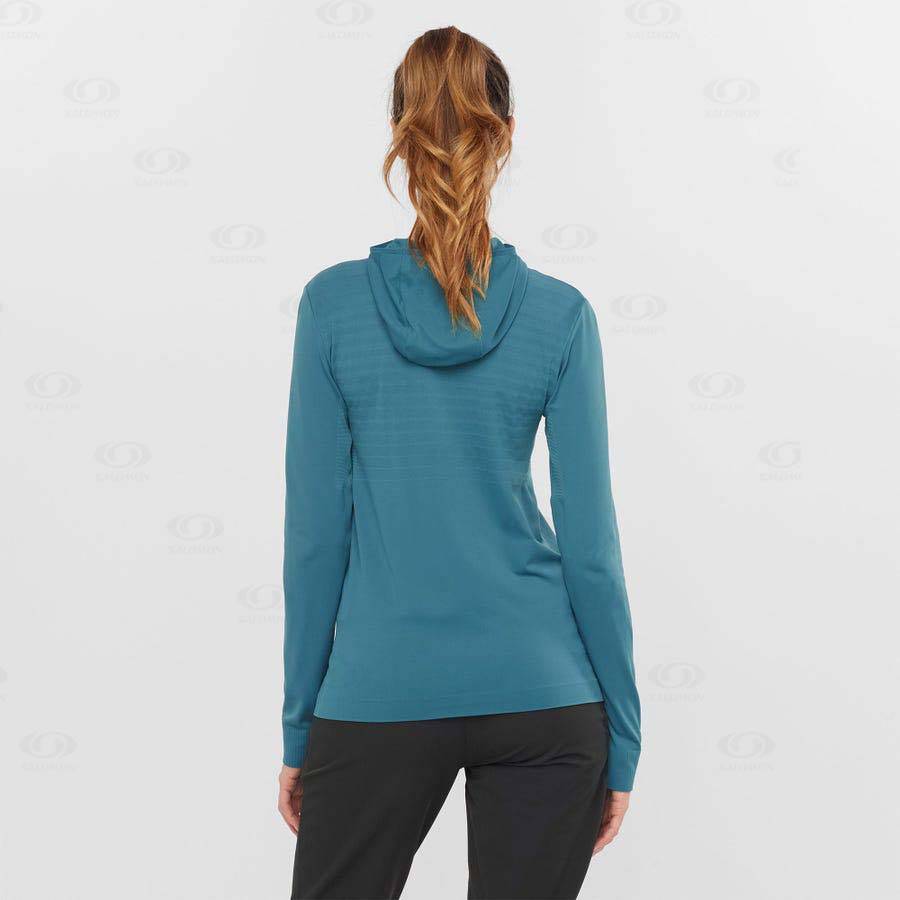 Navy Women's Salomon ESSENTIAL SEAMLESS Hoodie | USA-O1845