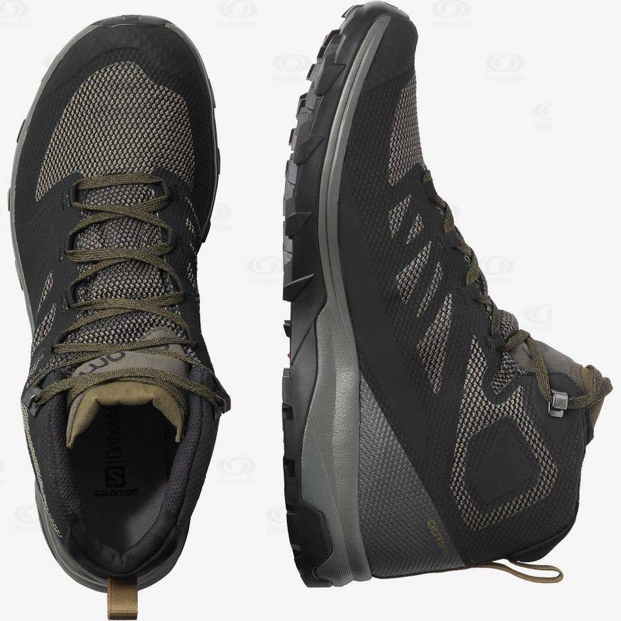 Olive / Black Men's Salomon OUTLINE MID GORE-TEX Waterproof Shoes | USA-M2462