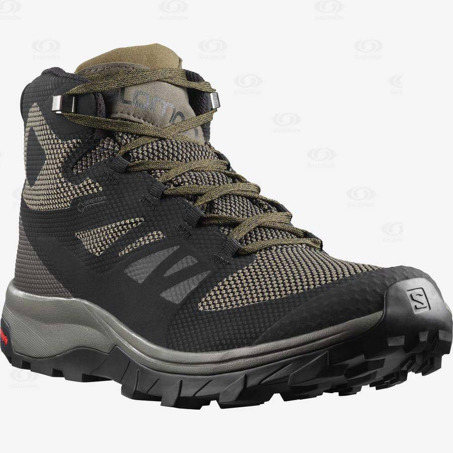 Olive / Black Men's Salomon OUTLINE MID GORE-TEX Waterproof Shoes | USA-M2462