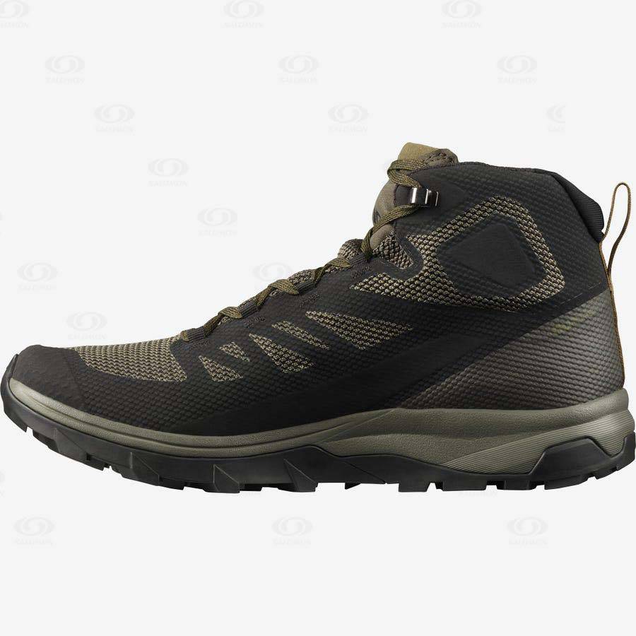 Olive / Black Men's Salomon OUTLINE MID GORE-TEX Waterproof Shoes | USA-M2462