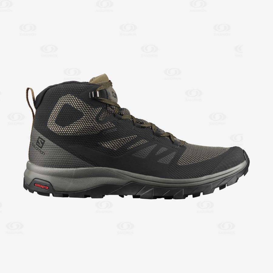 Olive / Black Men\'s Salomon OUTLINE MID GORE-TEX Waterproof Shoes | USA-M2462