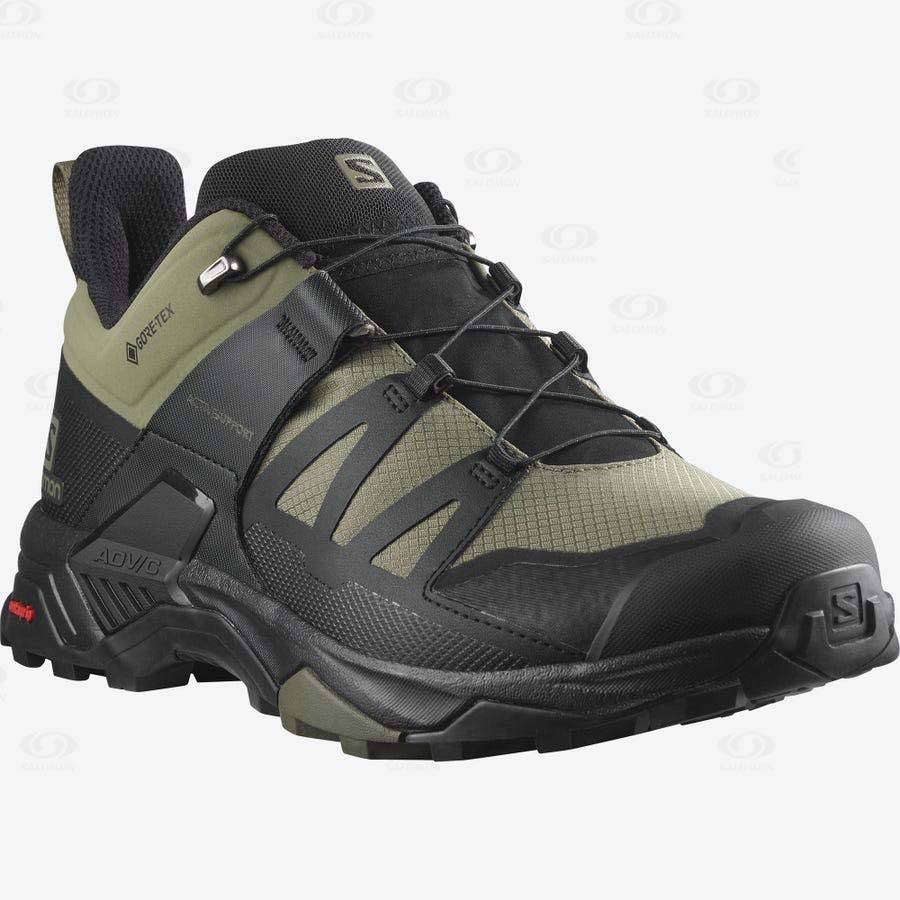 Olive / Black Men's Salomon X ULTRA 4 WIDE GORE-TEX Waterproof Shoes | USA-M1475