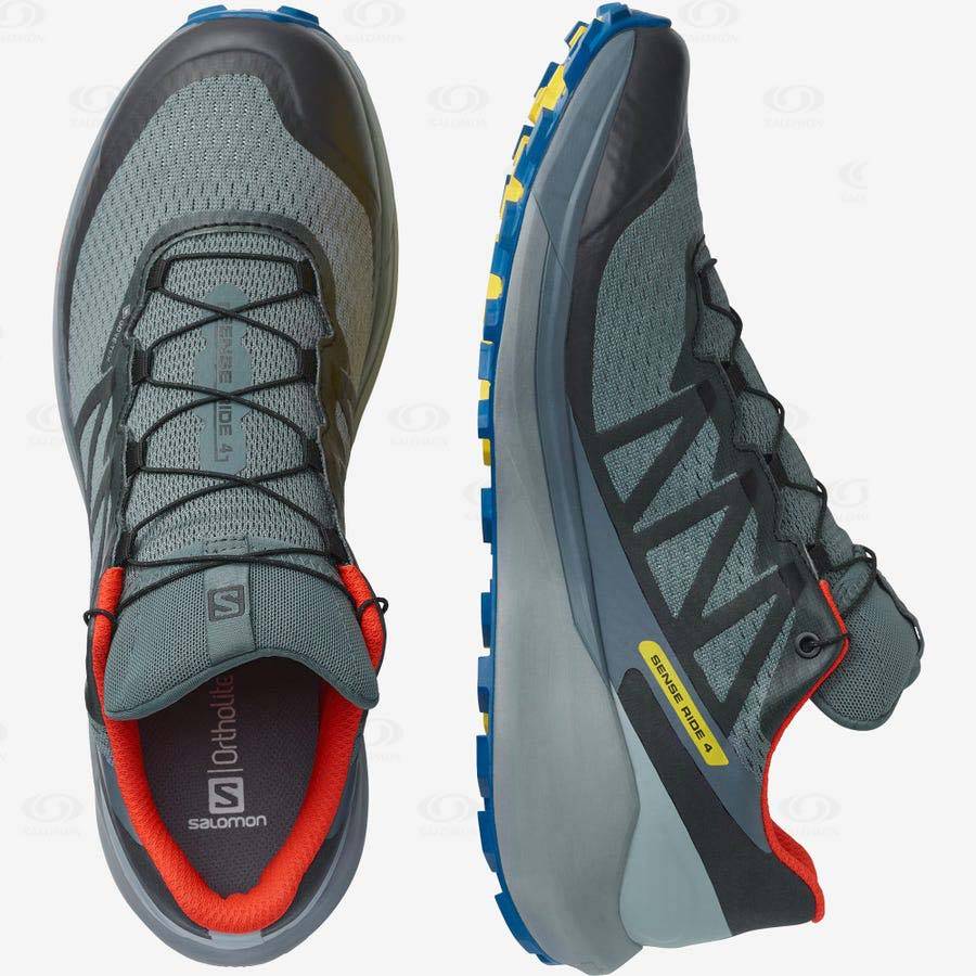 Olive Men's Salomon SENSE RIDE 4 GORE-TEX INVISIBLE FIT Trail Running Shoes | USA-O1397