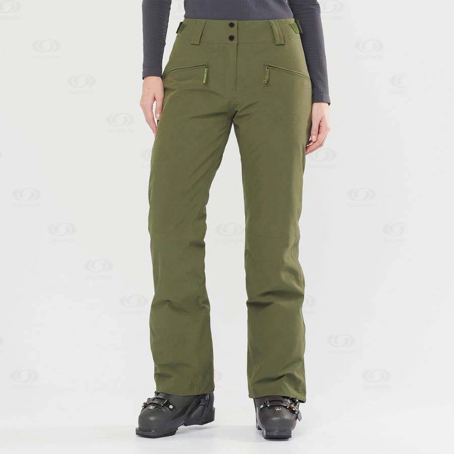 Olive Women's Salomon EDGE Ski Pants | USA-O1565