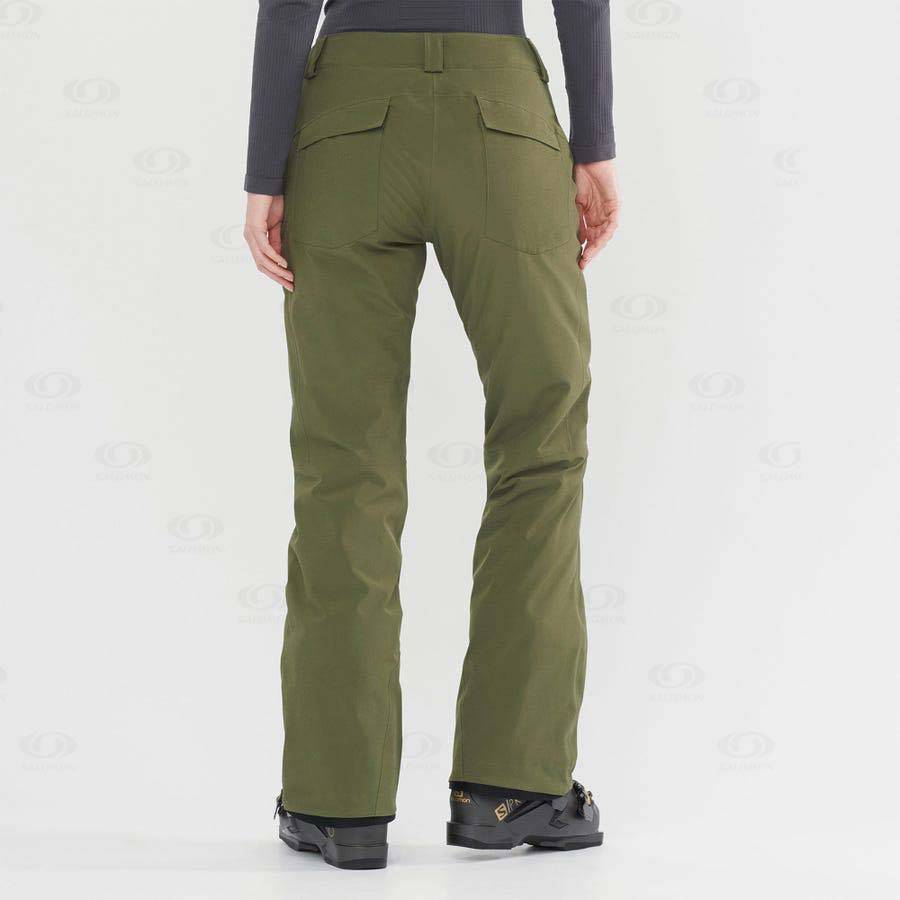 Olive Women's Salomon EDGE Ski Pants | USA-O1565