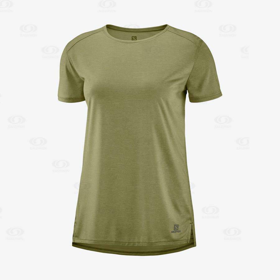 Olive Women\'s Salomon OUTLINE SUMMER T Shirts | USA-A1150