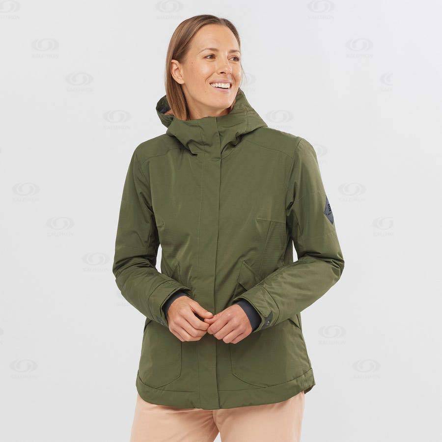 Olive Women's Salomon SNOW REBEL Ski Jackets | USA-O1294