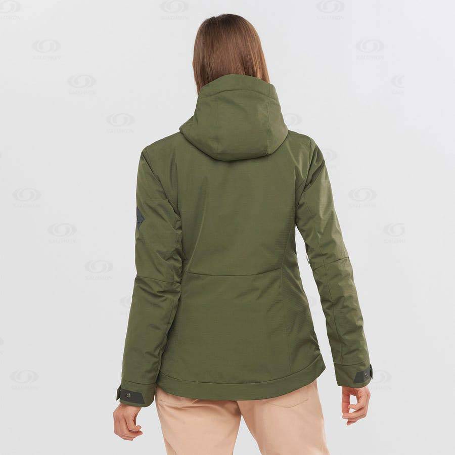 Olive Women's Salomon SNOW REBEL Ski Jackets | USA-O1294