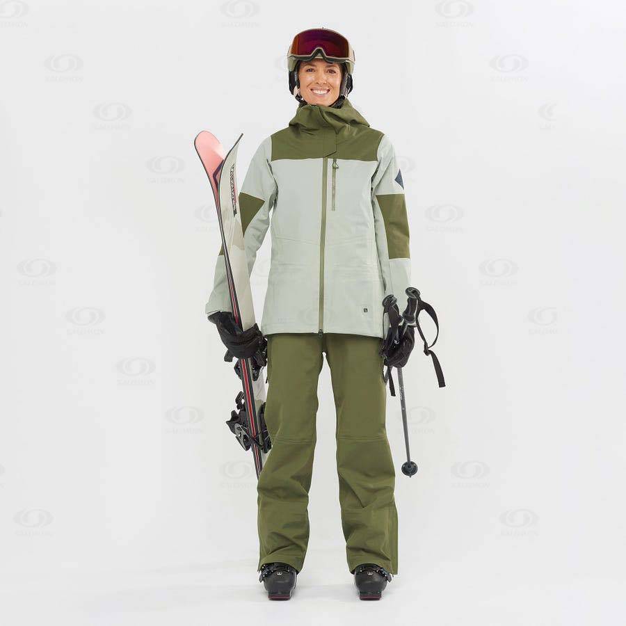 Olive Women's Salomon STANCE 3L BIB Ski Pants | USA-L1739