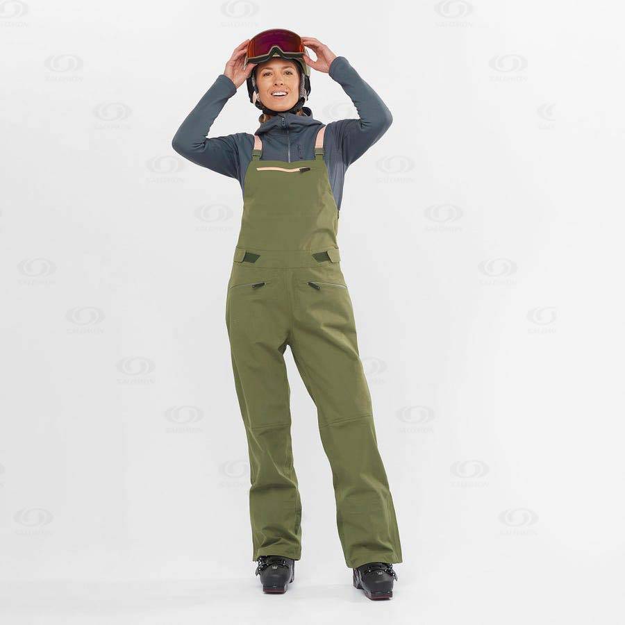 Olive Women's Salomon STANCE 3L BIB Ski Pants | USA-L1739