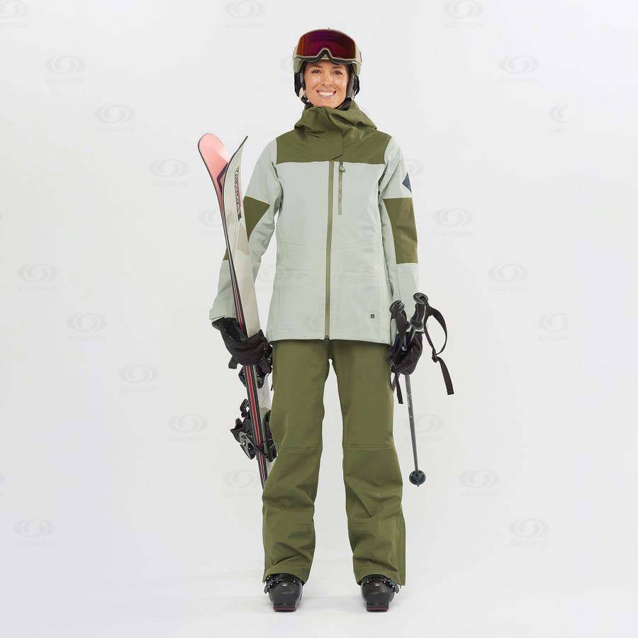 Olive Women's Salomon STANCE 3L Ski Jackets | USA-M1783