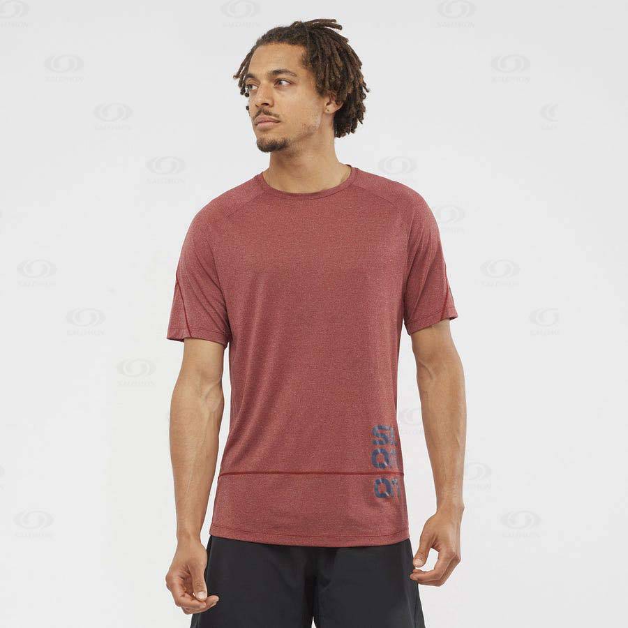 Red Men's Salomon CROSS RUN GRAPHIC T Shirts | USA-O1259