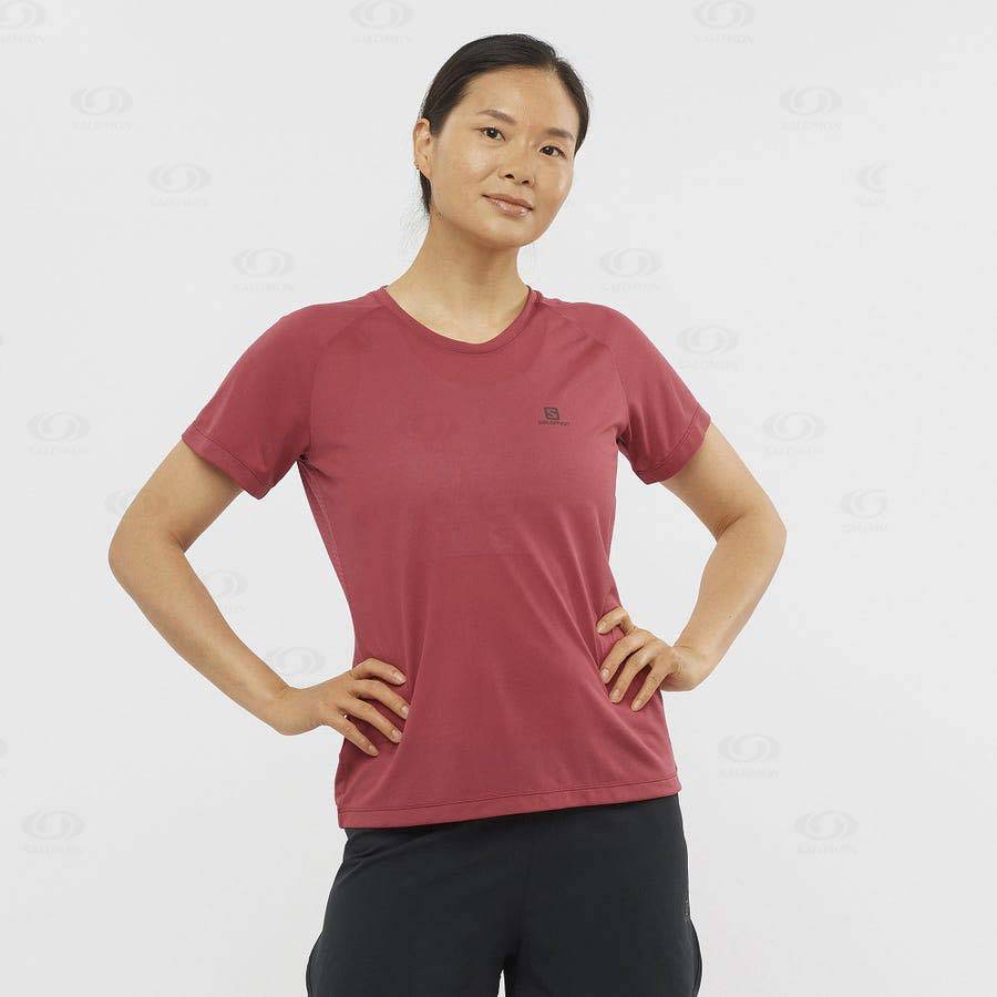 Red Women's Salomon CROSS REBEL T Shirts | USA-A1605