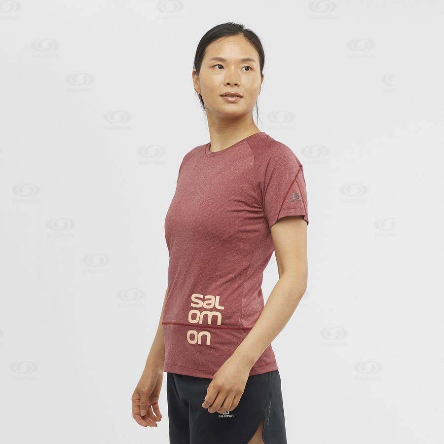 Red Women's Salomon CROSS RUN GRAPHIC T Shirts | USA-L2467