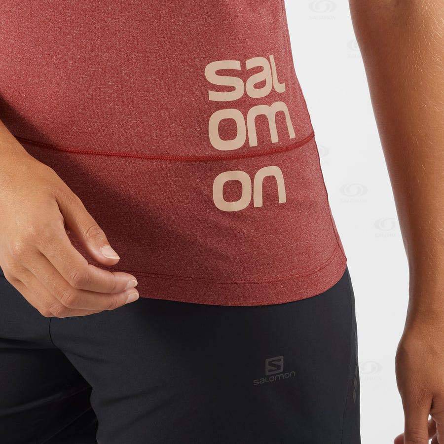 Red Women's Salomon CROSS RUN GRAPHIC T Shirts | USA-L2467