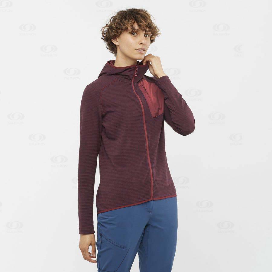 Red Women's Salomon ESSENTIAL LIGHTWARM HOODED Hoodie | USA-W2610