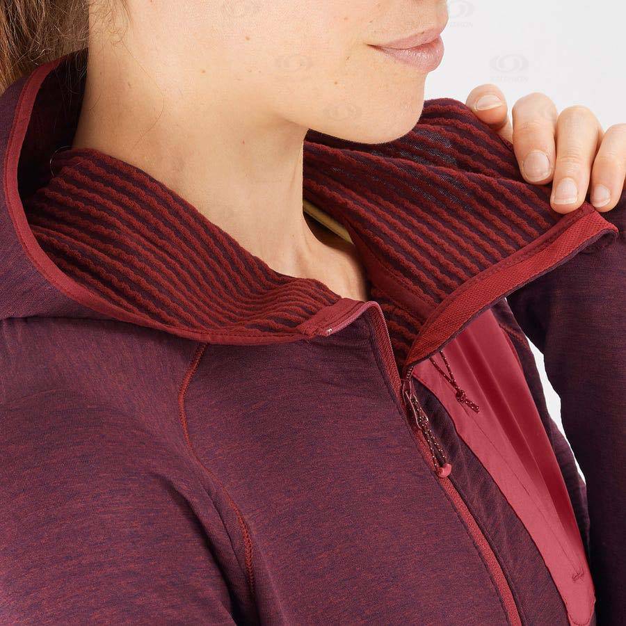 Red Women's Salomon ESSENTIAL LIGHTWARM HOODED Hoodie | USA-W2610