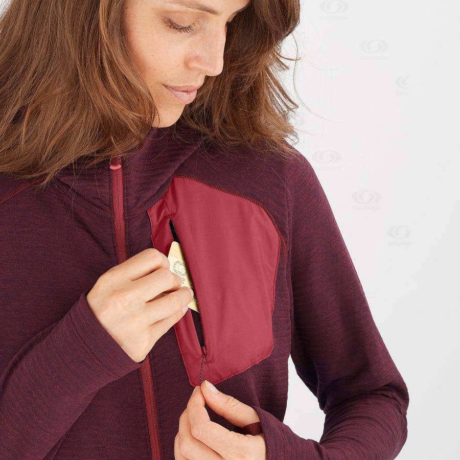 Red Women's Salomon ESSENTIAL LIGHTWARM HOODED Hoodie | USA-W2610