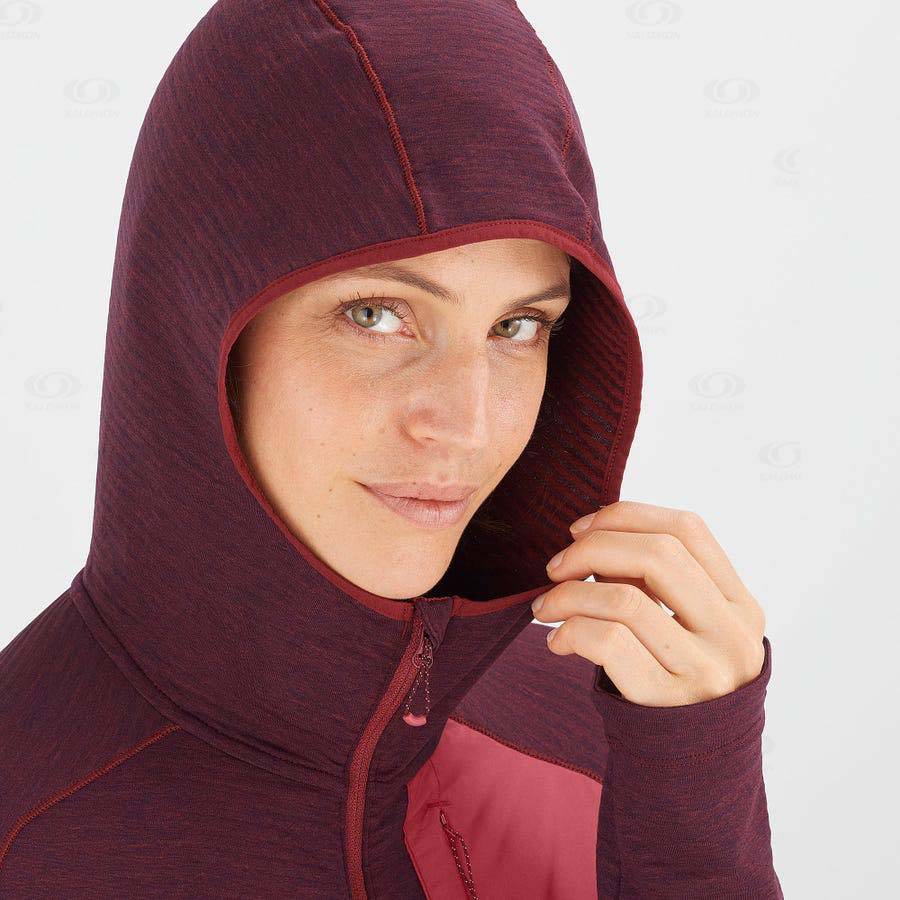 Red Women's Salomon ESSENTIAL LIGHTWARM HOODED Hoodie | USA-W2610