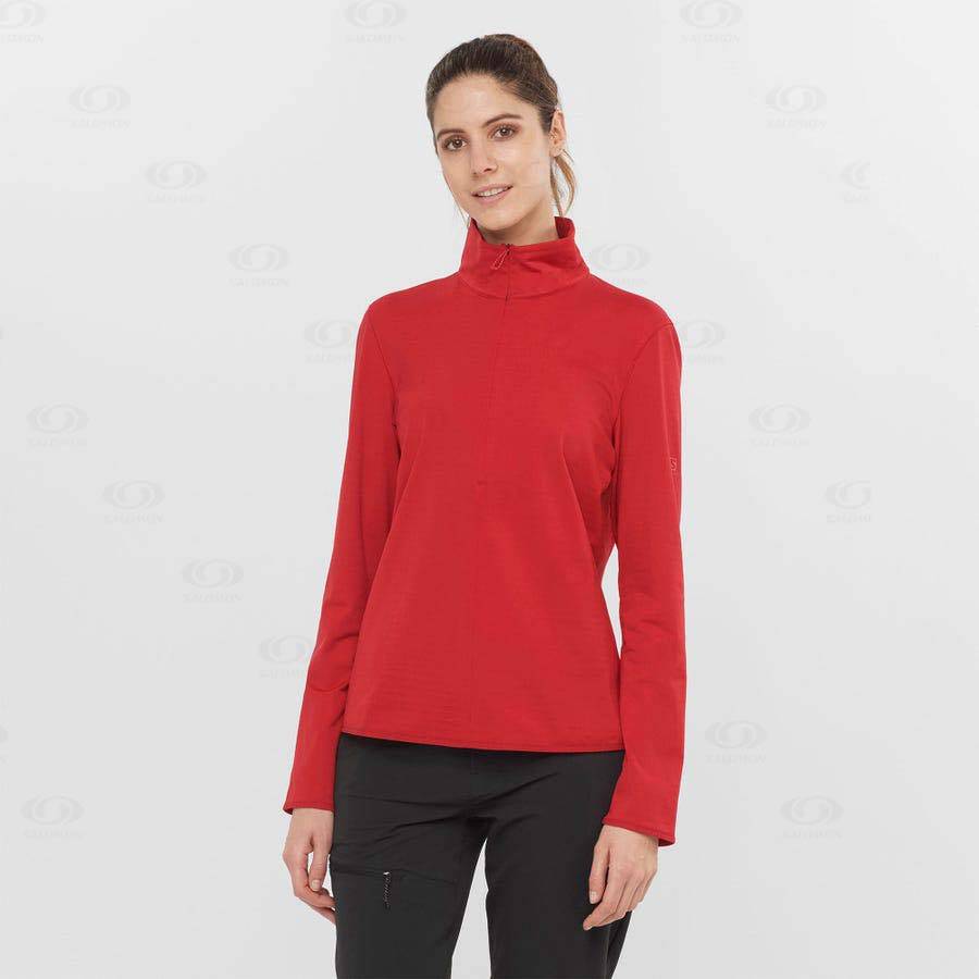 Red Women's Salomon ESSENTIAL LIGHTWARM Hoodie | USA-W4050