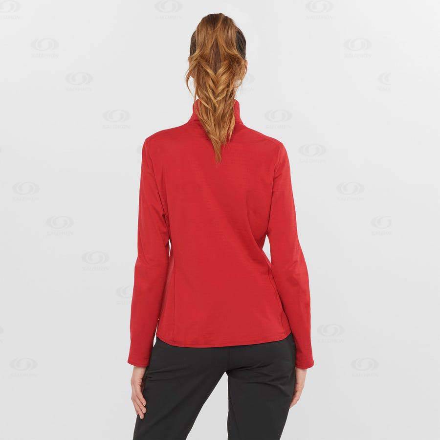 Red Women's Salomon ESSENTIAL LIGHTWARM Hoodie | USA-W4050