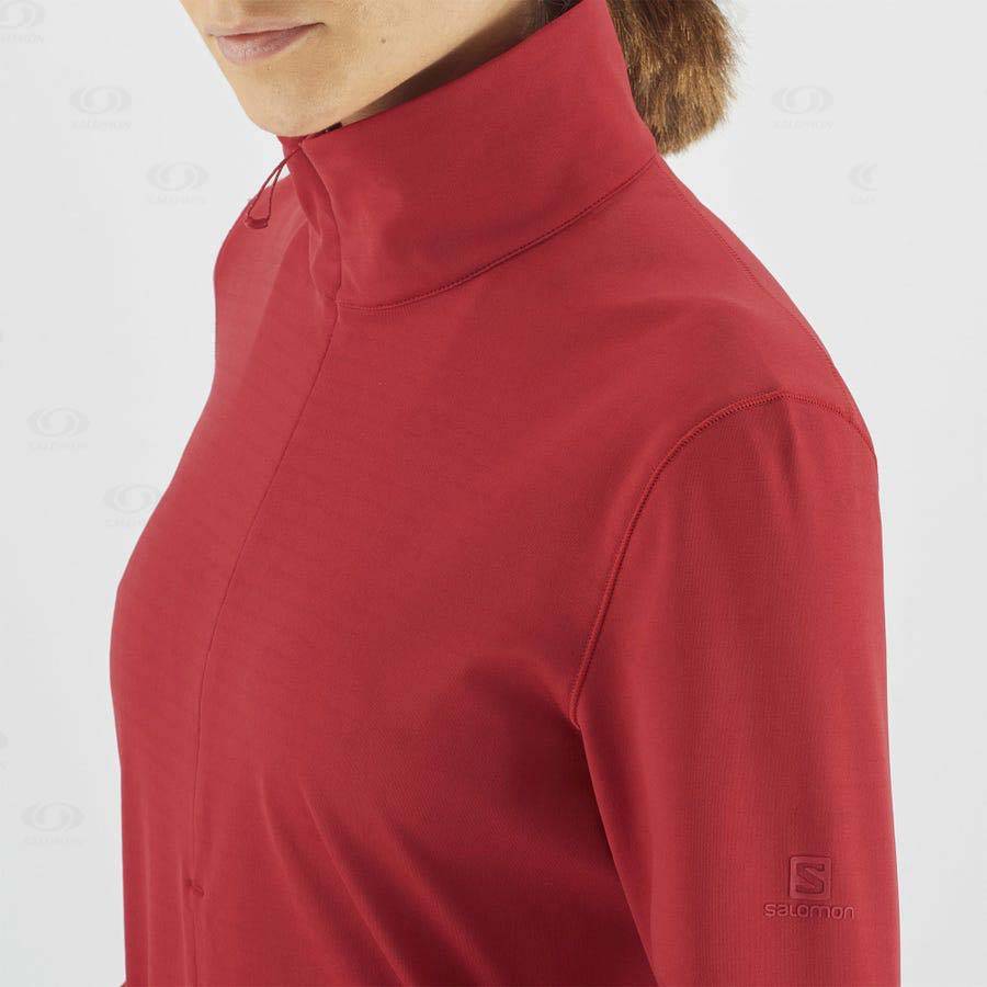 Red Women's Salomon ESSENTIAL LIGHTWARM Hoodie | USA-W4050