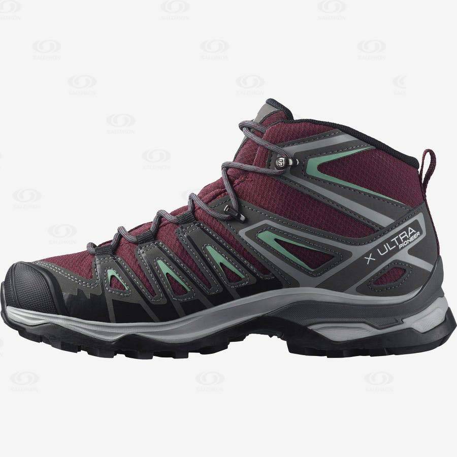 Red Women's Salomon X ULTRA PIONEER MID CLIMASALOMON™ WATERPROOF Hiking Boots | USA-M2287