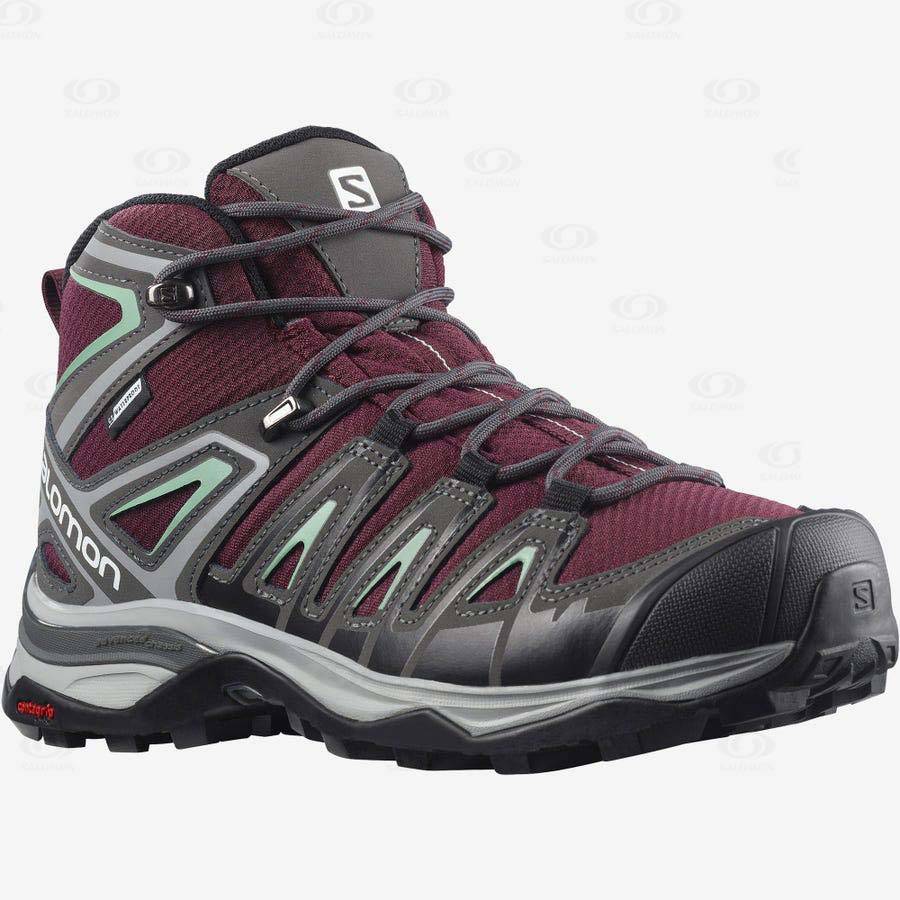 Red Women's Salomon X ULTRA PIONEER MID CLIMASALOMON™ WATERPROOF Hiking Boots | USA-M2287