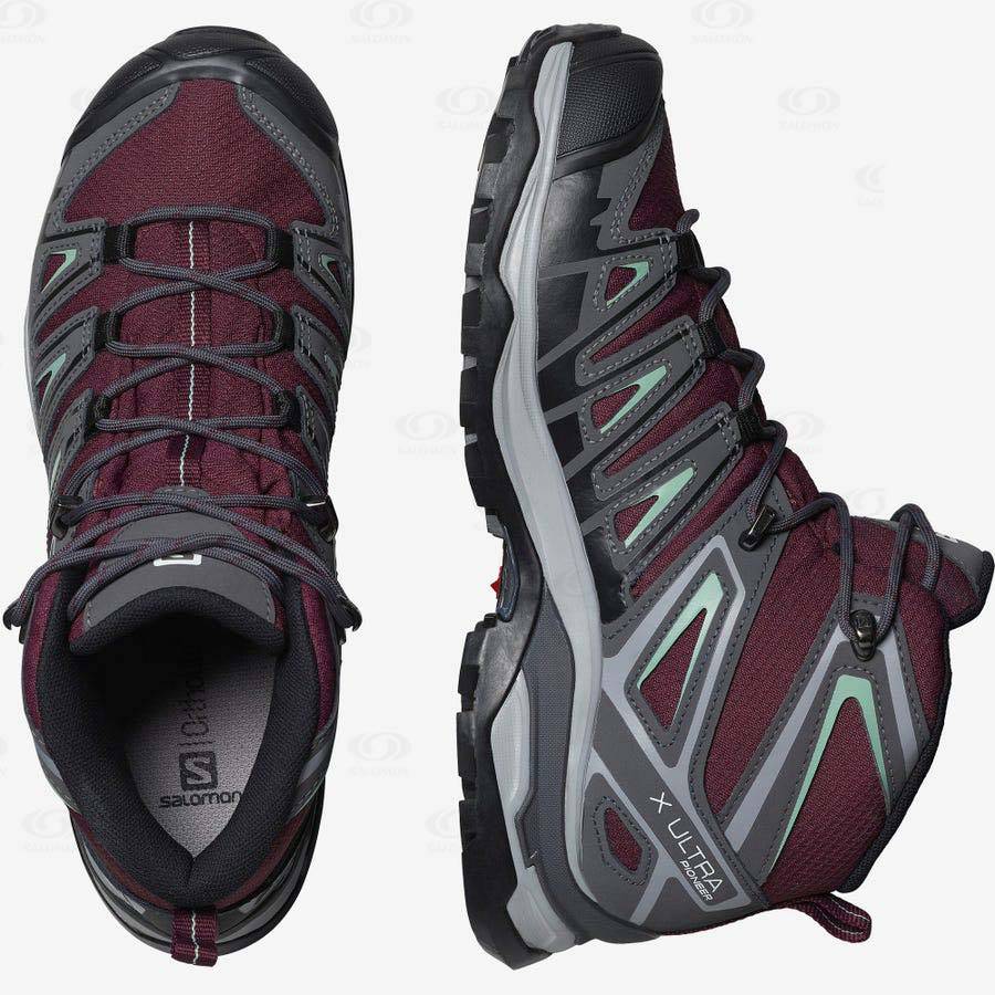 Red Women's Salomon X ULTRA PIONEER MID CLIMASALOMON™ Waterproof Shoes | USA-O1182