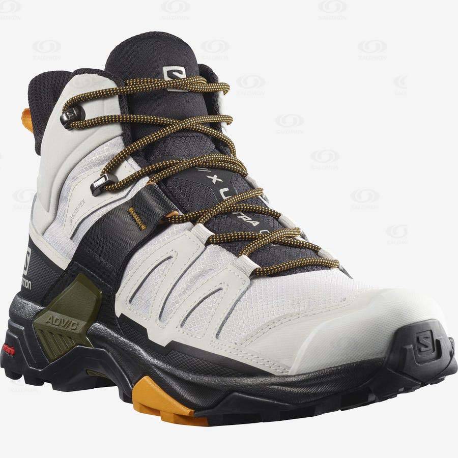 White / Black Men's Salomon X ULTRA 4 MID GORE-TEX Hiking Boots | USA-M2098