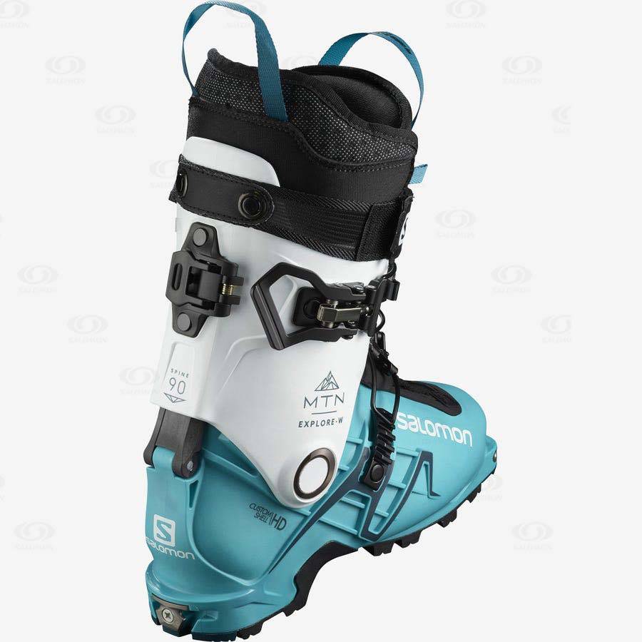 White / Blue Women's Salomon MTN EXPLORE Ski Boots | USA-L1494