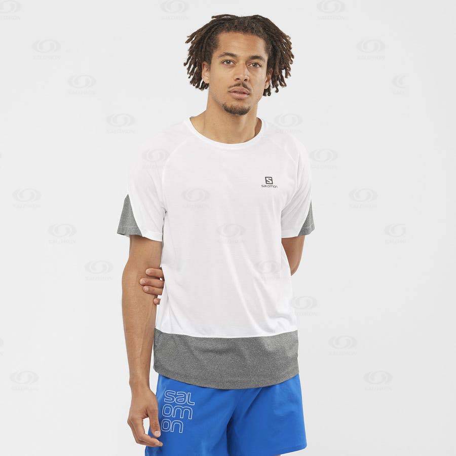 White Men's Salomon CROSS RUN T Shirts | USA-S1744